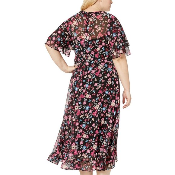 CALVIN KLEIN Plus Size Faux Wrap Dress Floral Print Size 24 - Picture 7 of 11